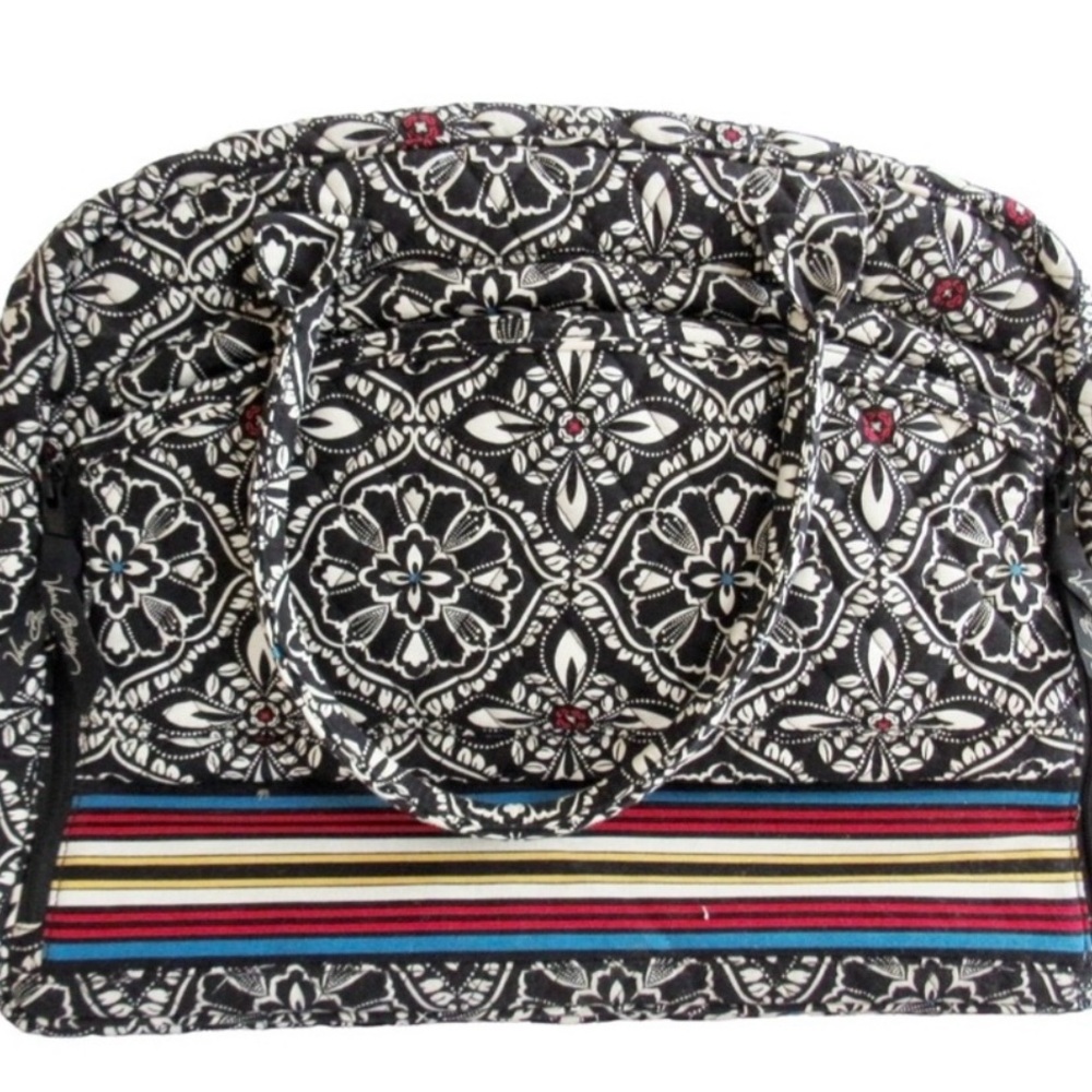 Vera Bradley Barcelona Metropolitan Laptop Work Bag Black White Stripe Retired